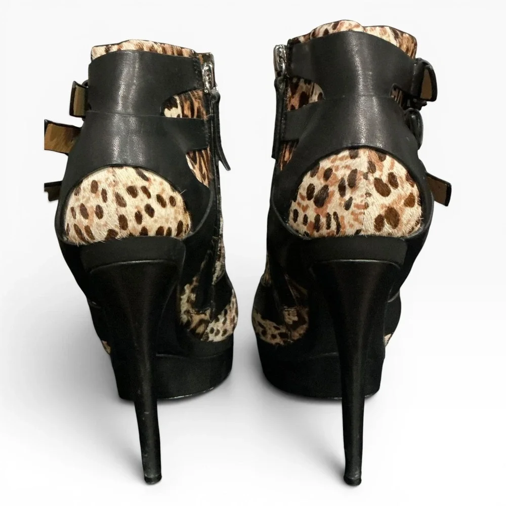 L.A.M.B. Calf Hair Gwen Stefani Leopard Leather Y2K Stiletto Heels Peep Toe 8